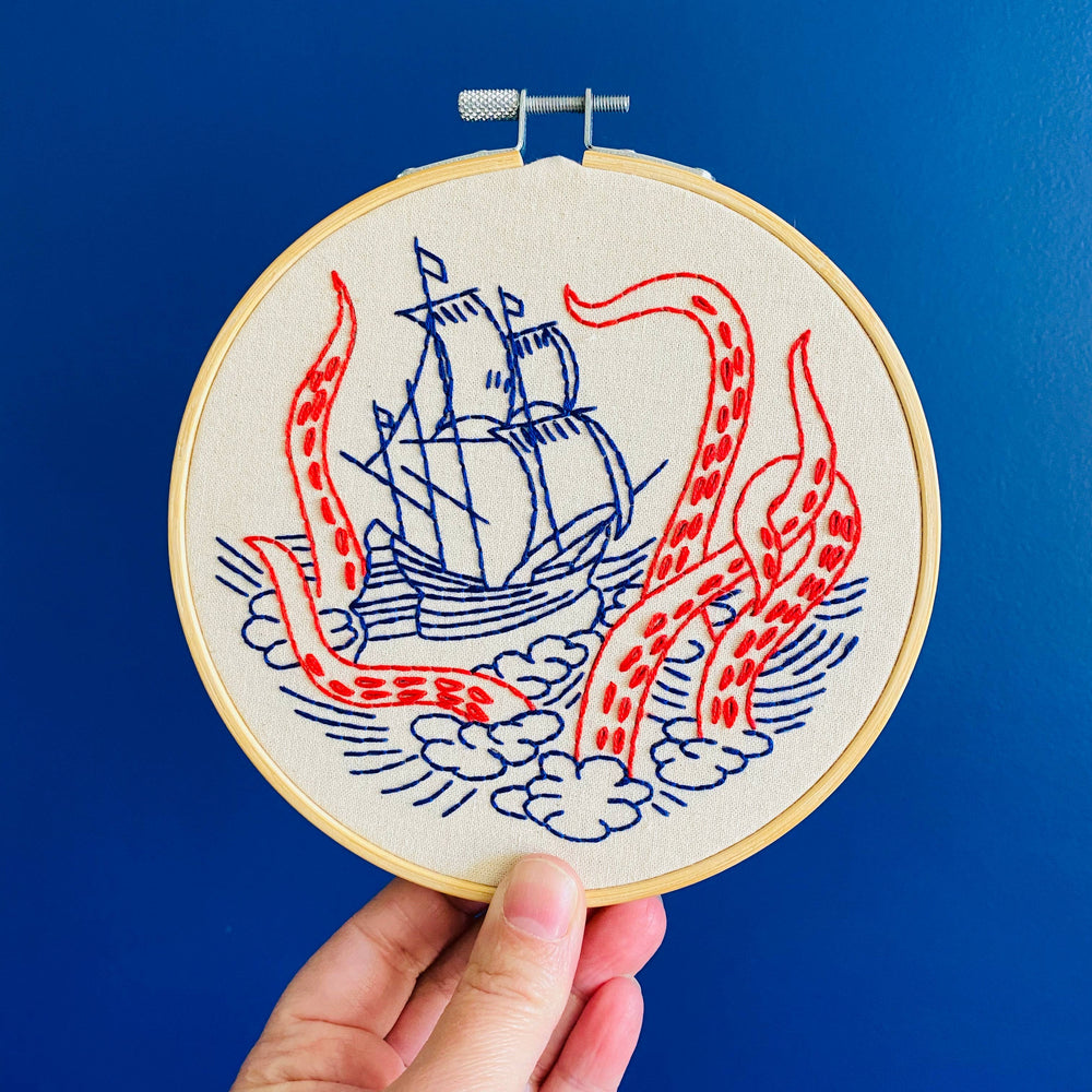 Kraken and Ship Complete Embroidery Kit