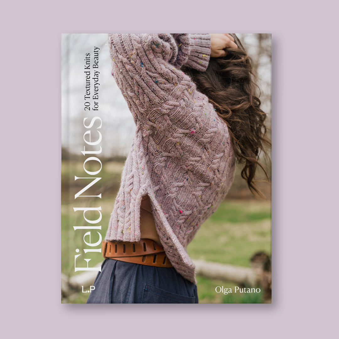 Book cover of 'Field Notes' by Olga Putano featuring a person wearing a knitted sweater.