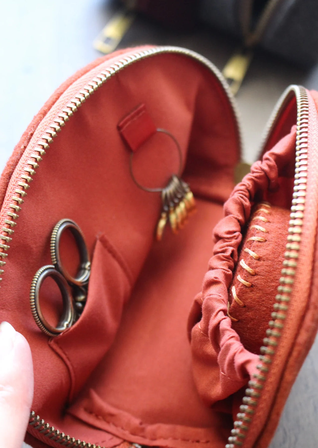 Woolen Zippered Notions Pouch with Tools