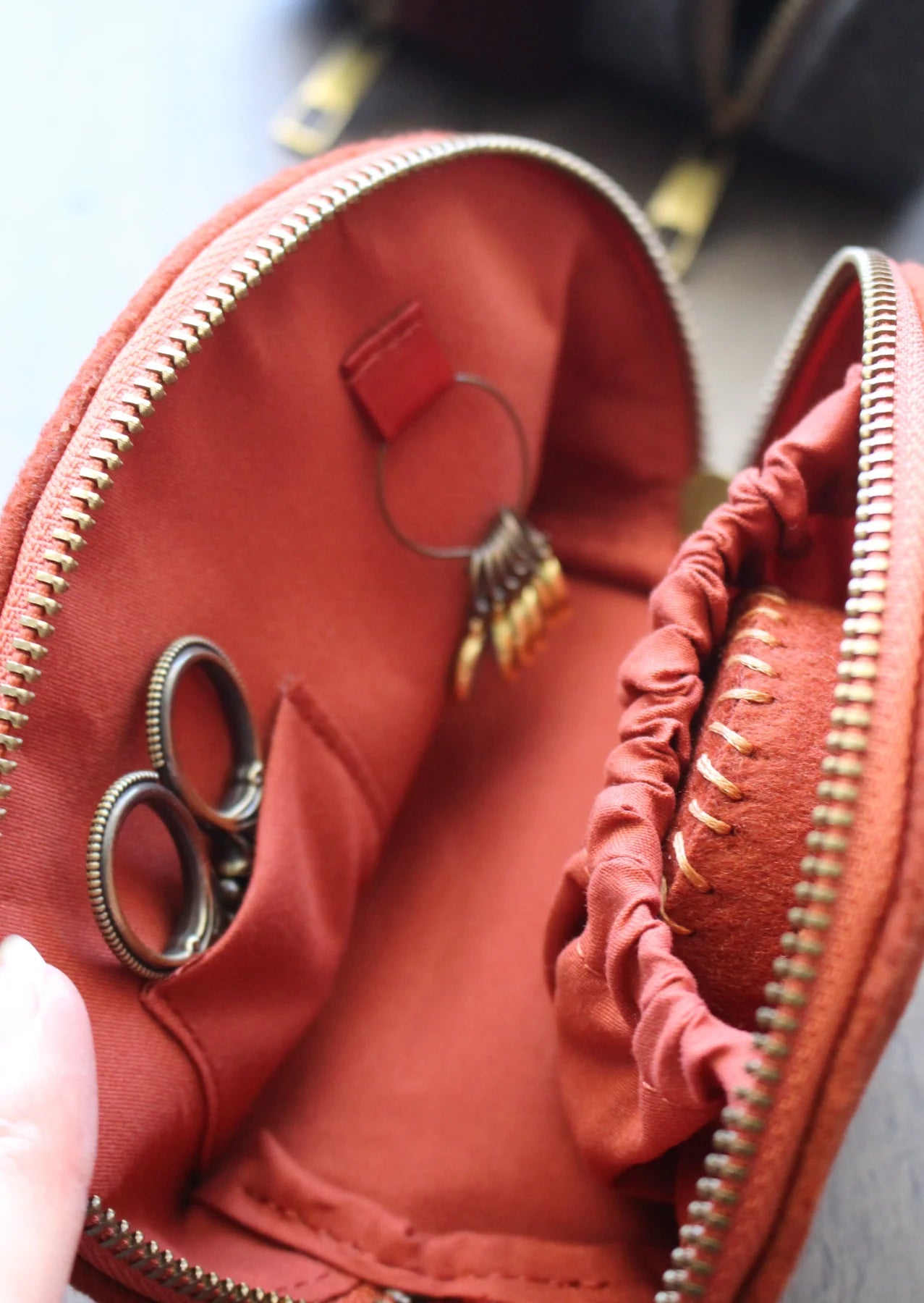 Woolen Zippered Notions Pouch with Tools