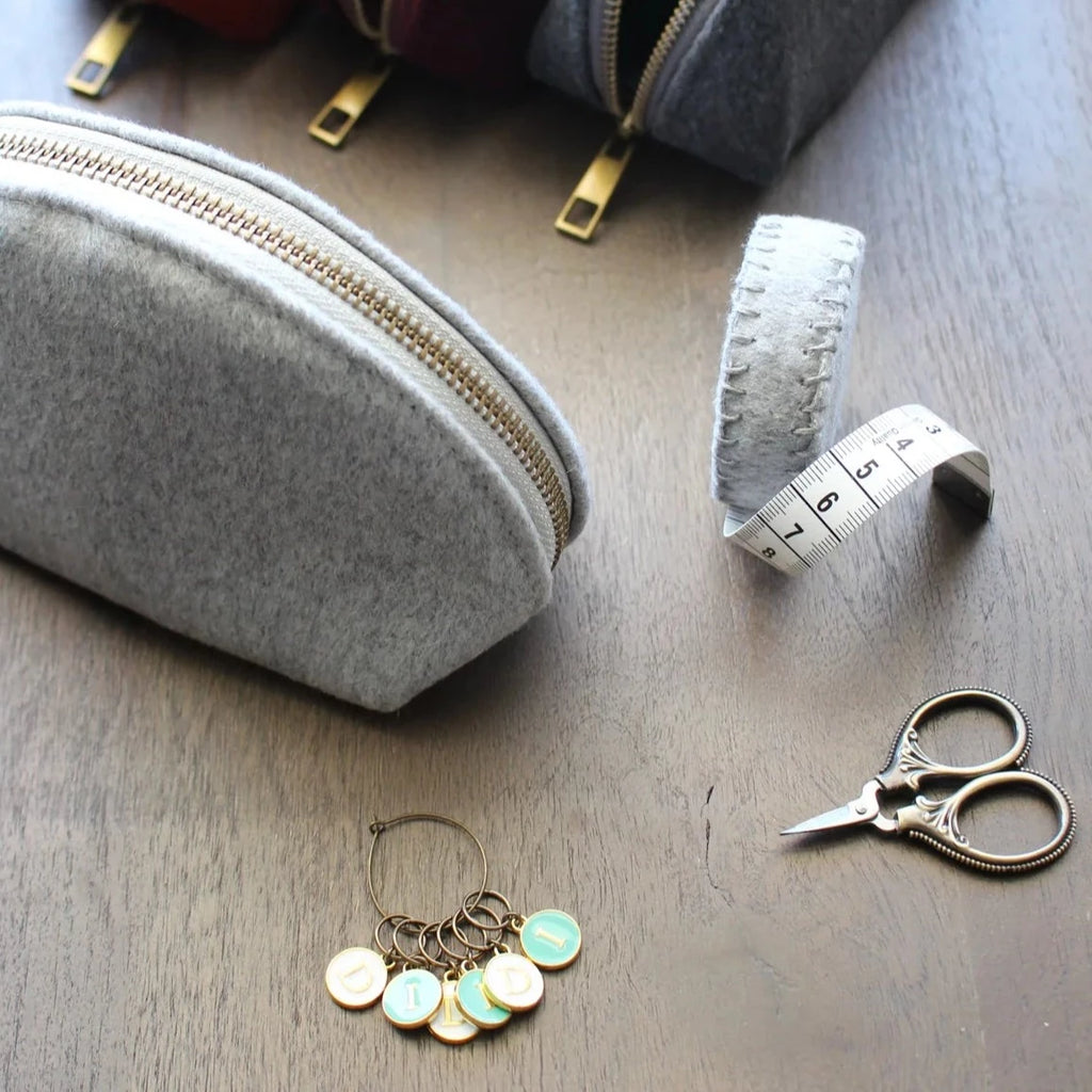 Woolen Zippered Notions Pouch with Tools